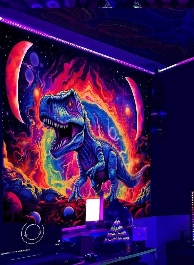 QGHOT Blacklight Dinosaur Tapestry Wall Hanging Black Light Tapestries Uv Glow in the Dark Dino Poster for Teen Boys Room Bedroom 29x37in - Image 1